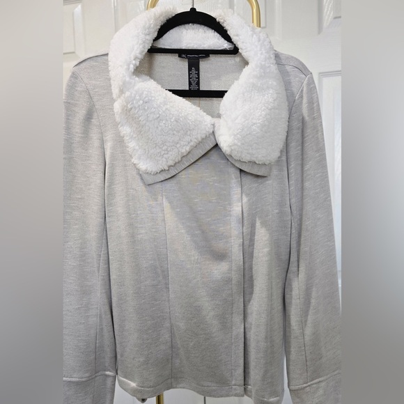 INC International Concepts Sequin Heart Sherpa-Trim Sweater Jacket - Picture 2 of 7